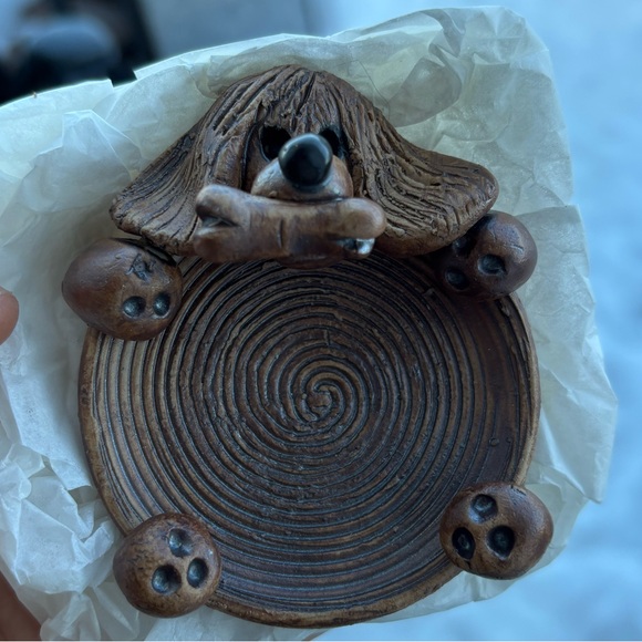 Handmade Pottery Dog Trinket Dish – Sculpted Dog with Bone - Picture 3 of 7